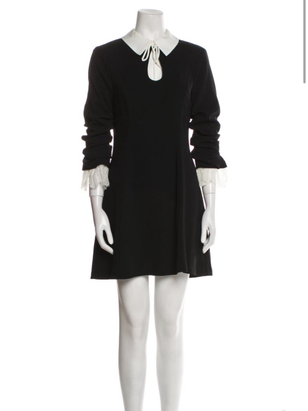 cinq a sept Black Mini Dress with White Collar and Cuff Lace